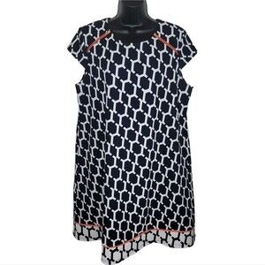 Madison Leigh geometric navy & white shift dress size 18